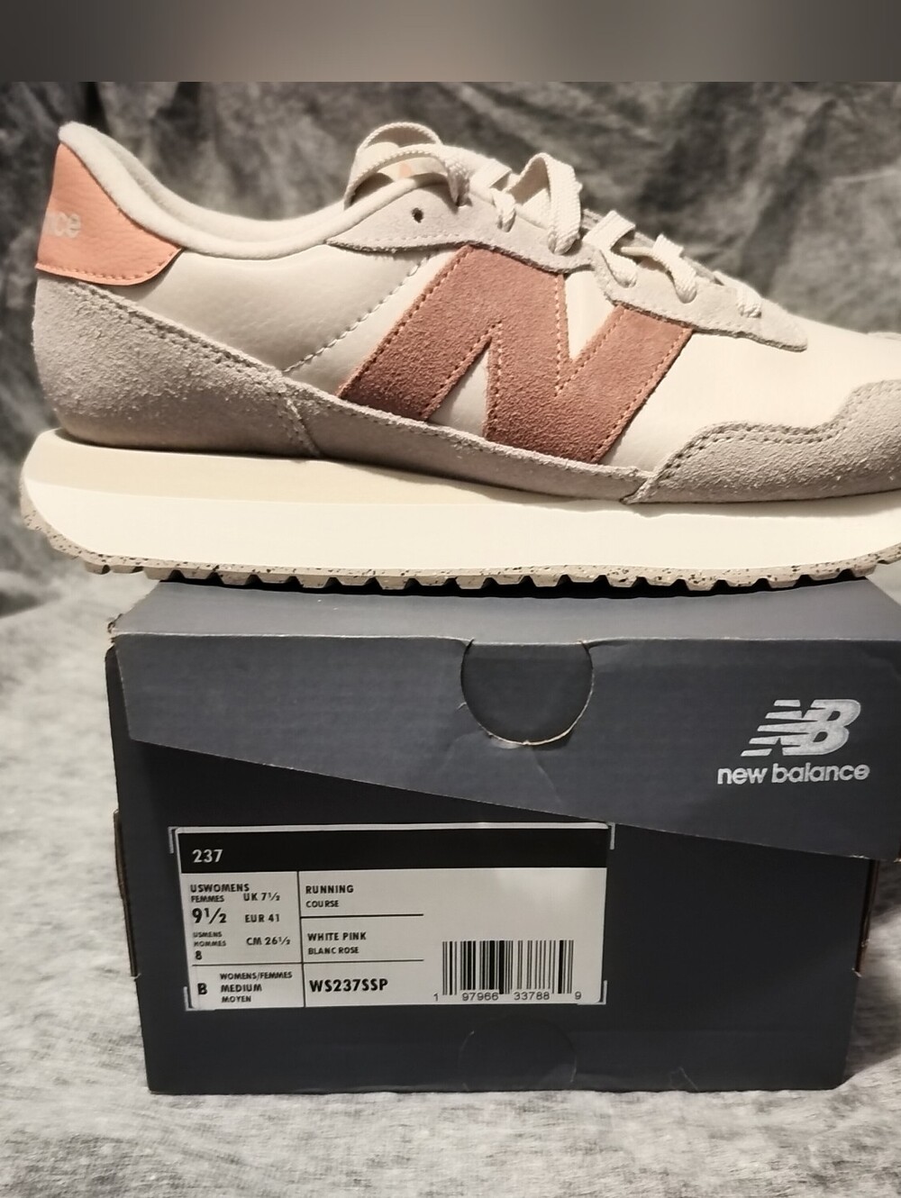 New Balance Women's Size 9.5 "237 Retro Runner" in White and Pink